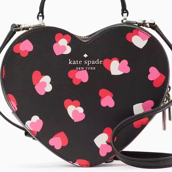 ♠️kate spade Love Shack Flutter Hearts Printed Heart Purse, Black Multi NWT - Picture 3 of 11